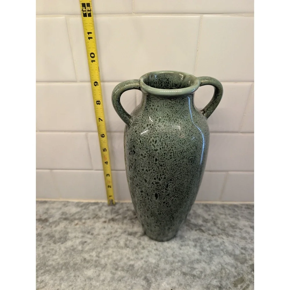 Bluish/Green With‎ Black Accent 10in Vase With Handles